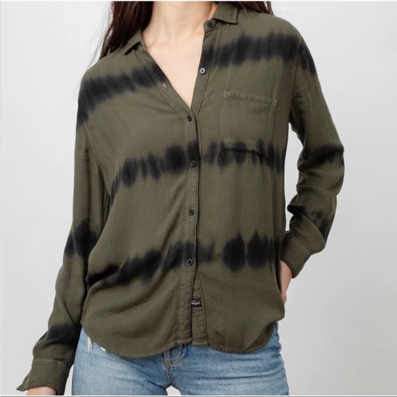 Rails Tops - Rails Hunter Tie Dye Herringbone Shirt In Olive Green Black Waves Medium